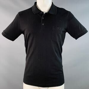 Y-3 Size M Black Cotton One Pocket Half Placket Polo